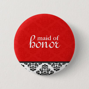 Badge Rond 5 Cm Bouton rouge Damask Maid of Honor