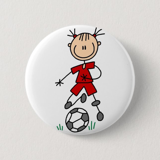 Badge Rond 5 Cm Bouton rouge de footballeur de fille (Devant)