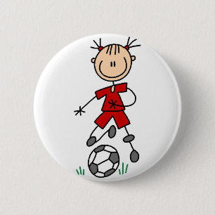Badge Rond 5 Cm Bouton rouge de footballeur de fille