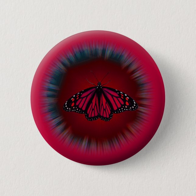 Badge Rond 5 Cm Bouton rouge de mandala de papillon (Devant)