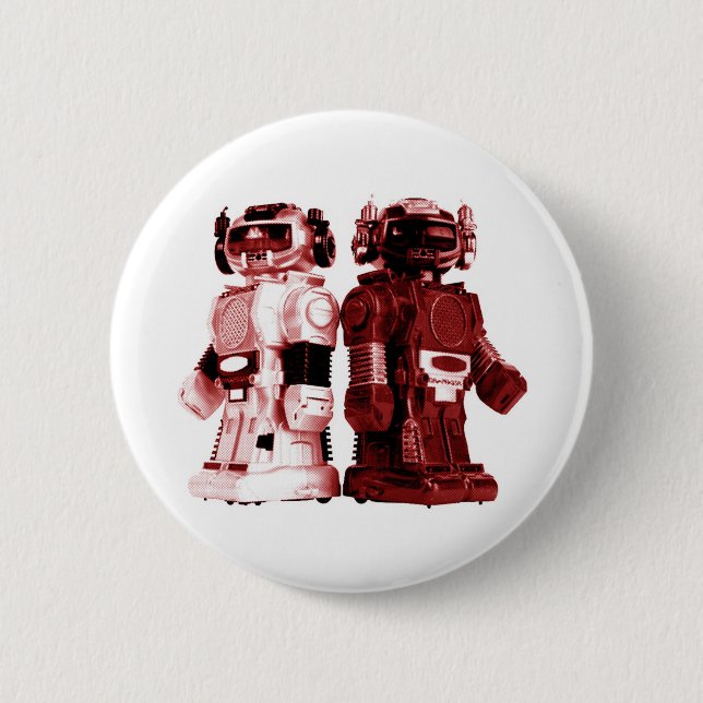 Badge Rond 5 Cm bouton rouge de robots (Devant)