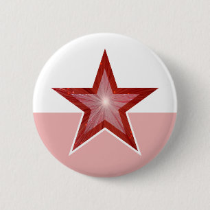 Badge Rond 5 Cm Bouton rouge étoile rose or