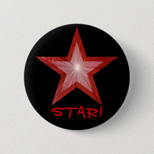 Badge Rond 5 Cm Bouton rouge étoile 'STAR ! ' en noir