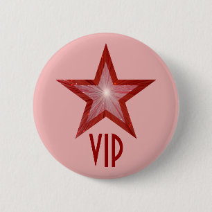 Badge Rond 5 Cm Bouton rouge étoile 'VIP' rose