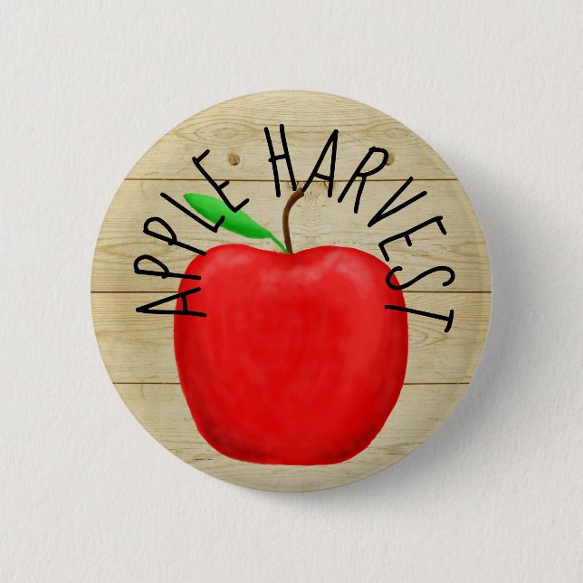 Badge Rond 5 Cm Bouton rouge Pomme moisson en bois (Devant)