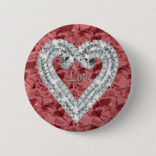 Badge Rond 5 Cm Bouton rouge rond Love Diamond Heart