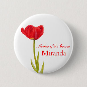 Badge Rond 5 Cm Bouton rouge tulipe-mère du mariage du marié