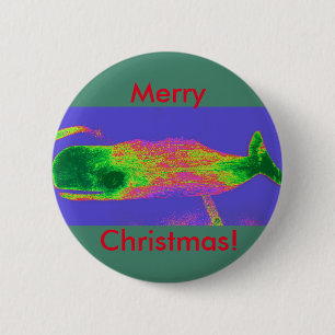 Badge Rond 5 Cm Bouton rouge/vert de la baleine de Noël