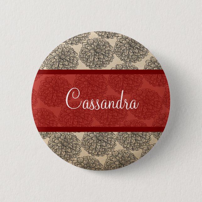 Badge Rond 5 Cm Bouton Rouge Vintage Zinnia (Devant)
