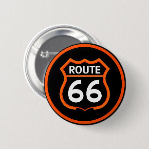 Badge Rond 5 Cm Bouton Route 66 Classique Bouclier Orange et Noir