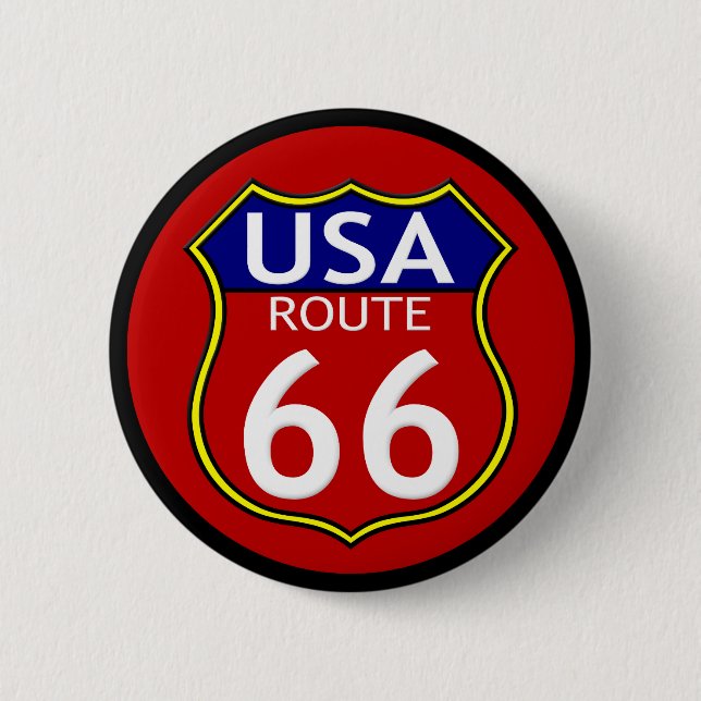 Badge Rond 5 Cm Bouton Route 66 USA (Devant)