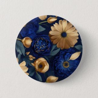 Badge Rond 5 Cm Bouton."Royal Indigo Florals : Luxuriant bleu fonc