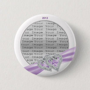 Badge Rond 5 Cm Bouton Ruban Lavande Coeurs Personnalisés