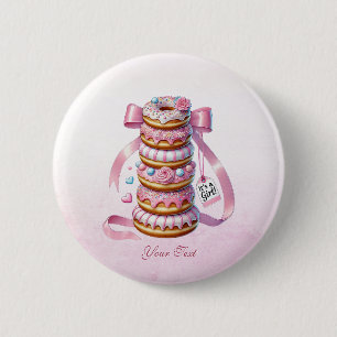 Badge Rond 5 Cm Bouton Ruban rose des gouttes d'eau
