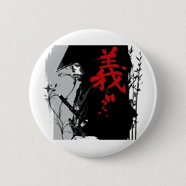 Badge Rond 5 Cm Bouton samouraï foncé de GI (Devant)