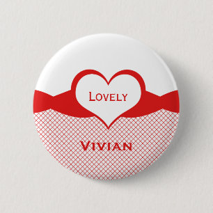Badge Rond 5 Cm Bouton Sassy Heart Fishnet, Rouge