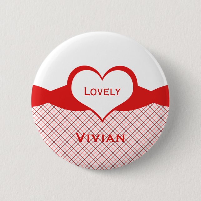 Badge Rond 5 Cm Bouton Sassy Heart Fishnet, Rouge (Devant)