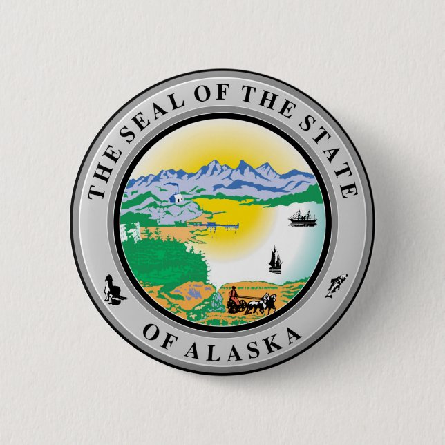 Badge Rond 5 Cm Bouton Sceau de Alaska State USA (Devant)