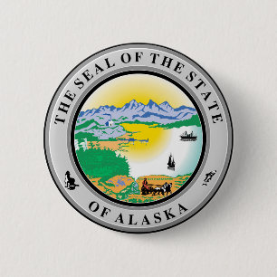 Badge Rond 5 Cm Bouton Sceau de Alaska State USA