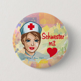 Badge Rond 5 Cm Bouton - Schwester mit Herz
