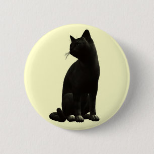 Badge Rond 5 Cm Bouton se reposant de chat noir
