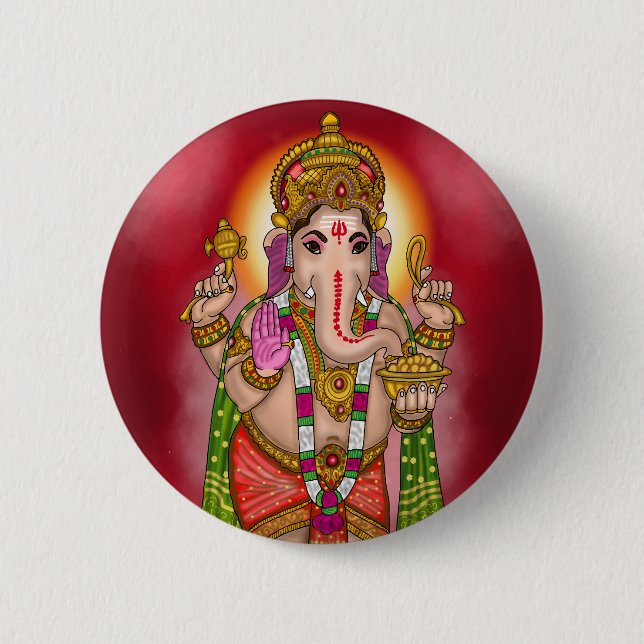 Badge Rond 5 Cm Bouton Seigneur Ganesha (Devant)