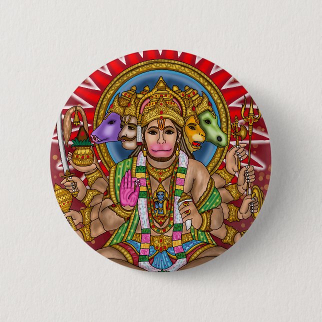 Badge Rond 5 Cm Bouton Seigneur Hanuman (Devant)