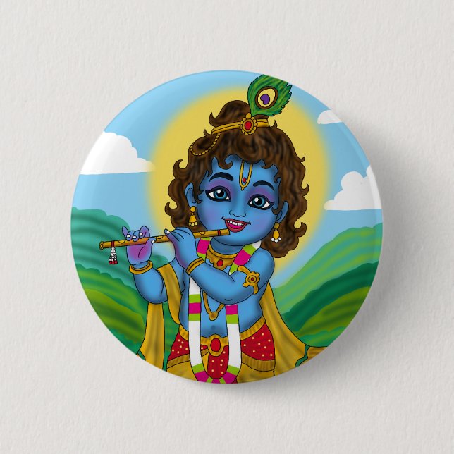 Badge Rond 5 Cm Bouton Seigneur Krishna (Devant)