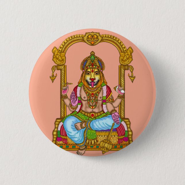 Badge Rond 5 Cm Bouton Seigneur Narasimha (Devant)