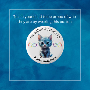 Badge Rond 5 Cm Bouton Sensibilisation sur l'autisme Kitten bleu