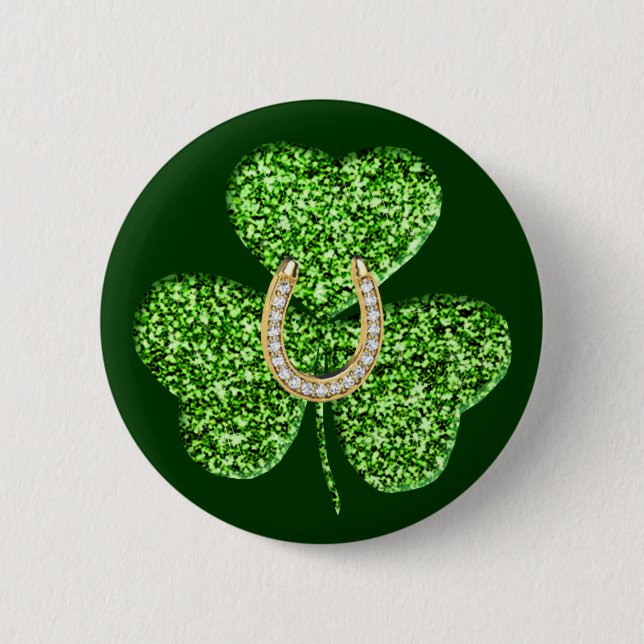 Badge Rond 5 Cm Bouton Shamrock de parties scintillant et fer à ch (Devant)