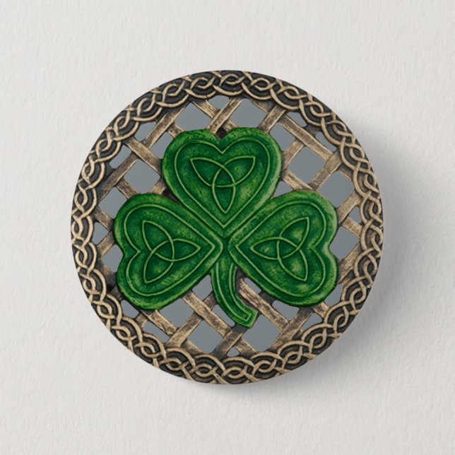 Badge Rond 5 Cm Bouton shamrock Et Noeuds Celtiques Gris (Devant)