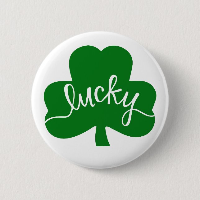 Badge Rond 5 Cm Bouton Shamrock vert Lucky (Devant)