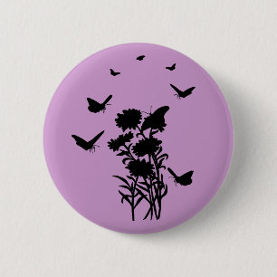 Badge Rond 5 Cm Bouton Silhouette Papillons