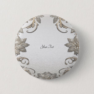 Badge Rond 5 Cm Bouton Silver Gold Floral