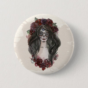 Badge Rond 5 Cm Bouton simple de Hand-drawn Dia de los Muertos  
