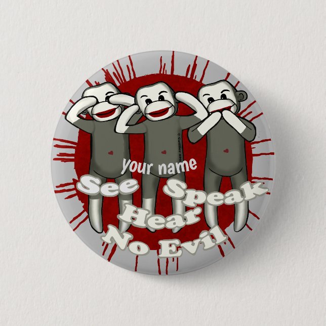 Badge Rond 5 Cm Bouton Singes de Chaussette Ne Parle Pas de Mal (Devant)