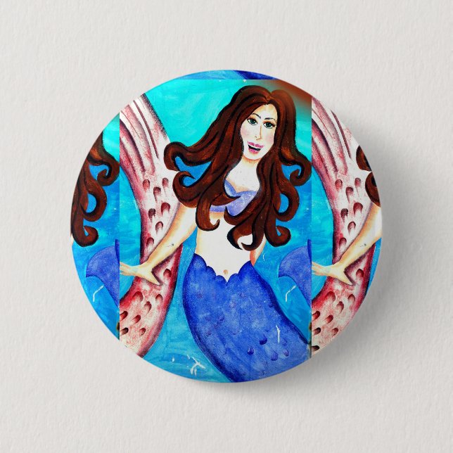 Badge Rond 5 Cm bouton sirène brunette (Devant)