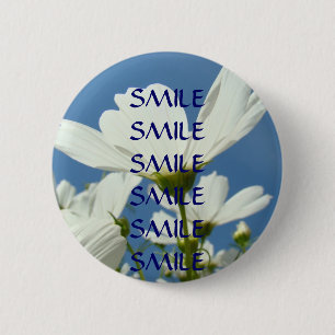 Badge Rond 5 Cm Bouton SMILE SMILE Ciel Bleu Fleurs de Marguerite 