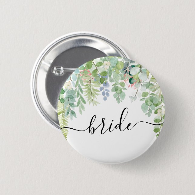 Badge Rond 5 Cm Bouton Soft Green Bridal Party - Mariée (Devant & derrière)