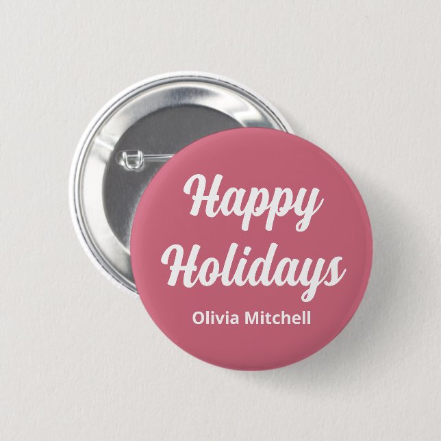 Badge Rond 5 Cm Bouton Soft Pink Happy Holidays (Devant & derrière)