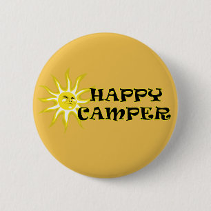 Badge Rond 5 Cm Bouton Soleil du Camping Happy Camper Camping