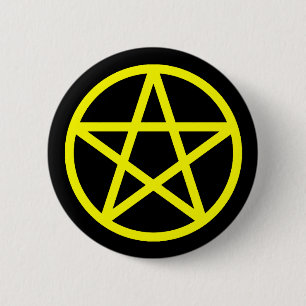 Badge Rond 5 Cm Bouton solide noir jaune de pentagramme