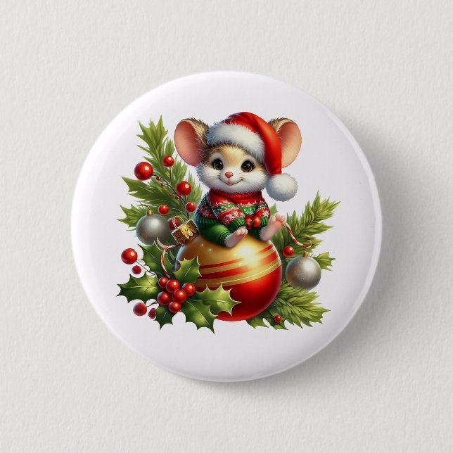 Badge Rond 5 Cm Bouton Souris de Noël (Devant)