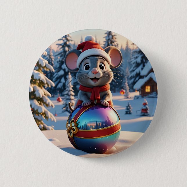 Badge Rond 5 Cm Bouton Souris de Noël (Devant)