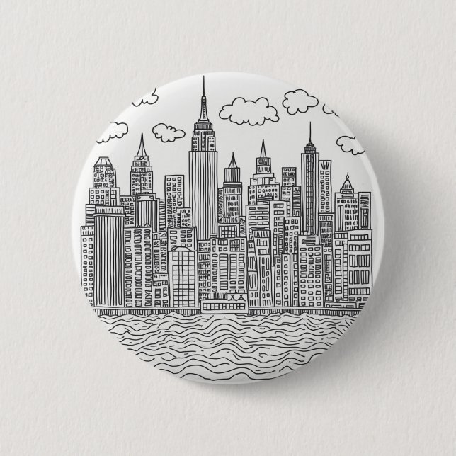 Badge Rond 5 Cm Bouton spécial pour les gratte-ciels de Manhattan. (Devant)