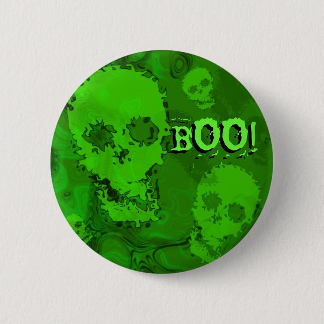 Badge Rond 5 Cm Bouton Spectres crâniens 'Boo!' (Devant)
