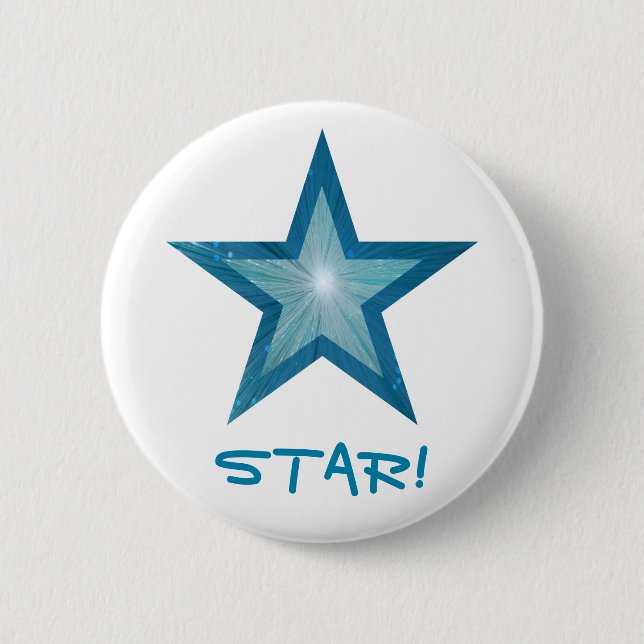 Badge Rond 5 Cm Bouton 'STAR!' Blue Star blanc (Devant)