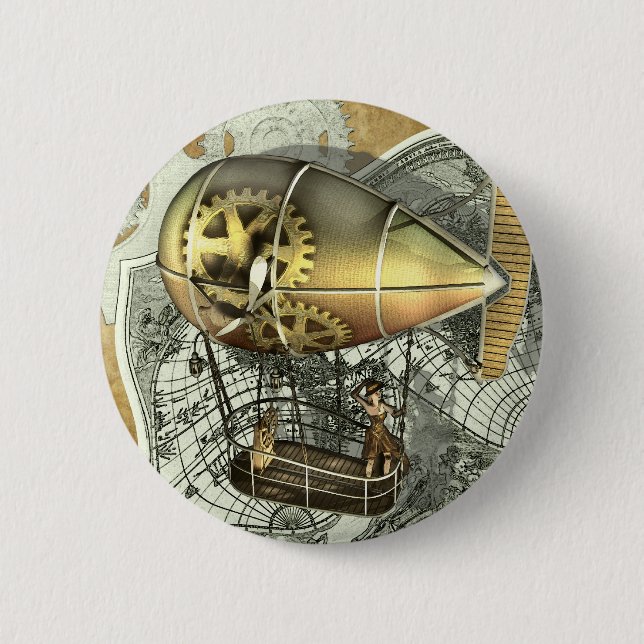 Badge Rond 5 Cm Bouton Steampunk Dirigible Air Tour (Devant)