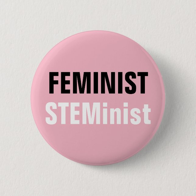 Badge Rond 5 Cm Bouton STEMinist féministe Résistance STEM rose (Devant)